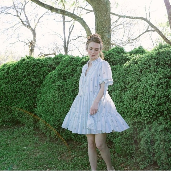 Lillou Dream Collection Richmond Blue&White Floral Mini Dress Size XL - Picture 1 of 8